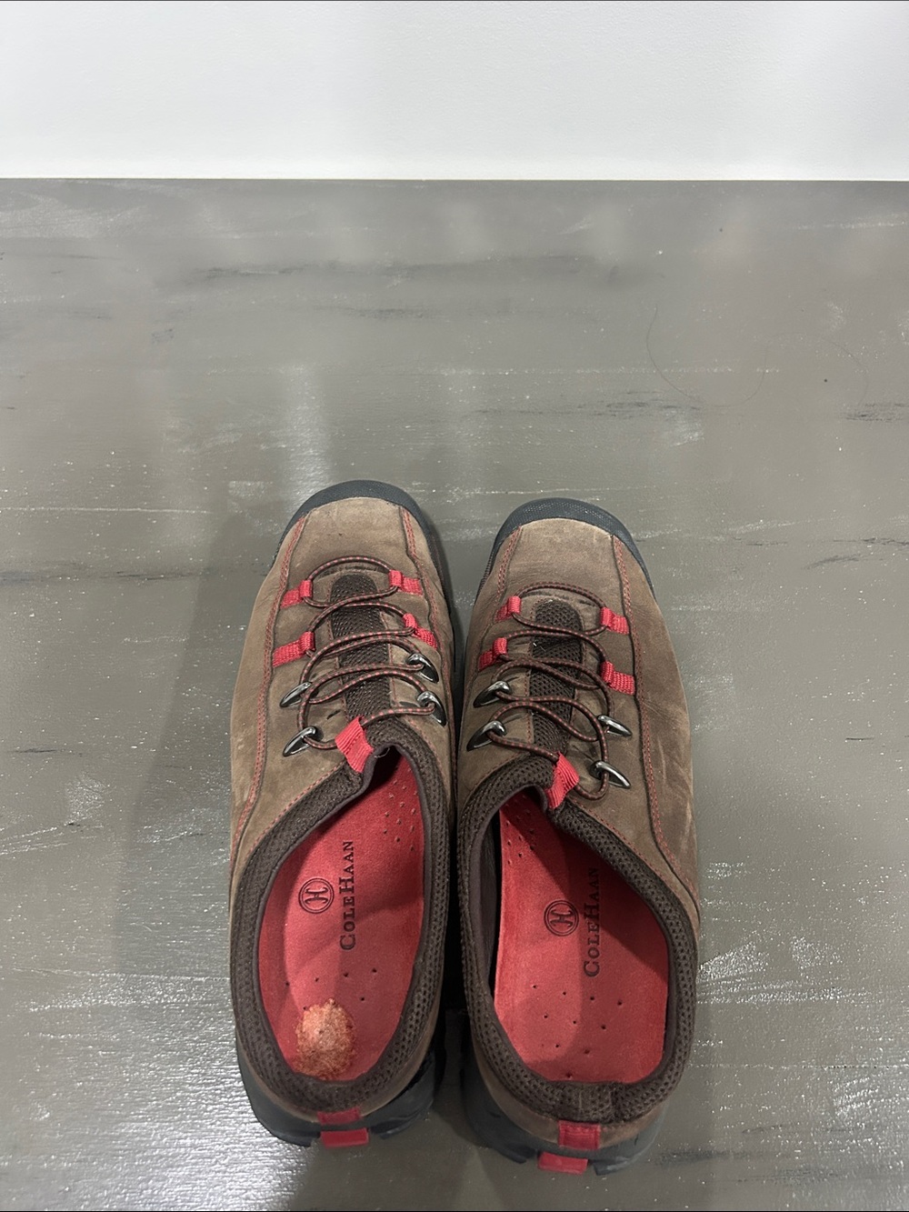 Cole Haan Brown Suede Ladies Trail Sneakers with Red Accents